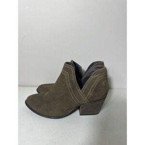 Steve Madden Austin V Cut Olive Green Leather Suede Ankle Boots Shoes 9